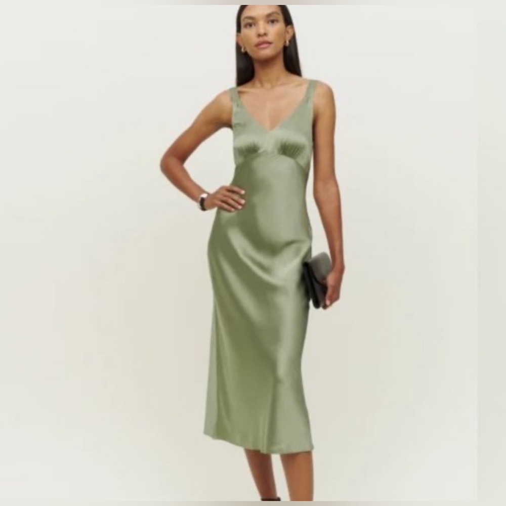 Reformation Daytona Silk Dress, Artichoke